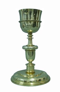  Silver Chalice of decking to consecrate the wine in liturgical celebrations isolated on a white background  