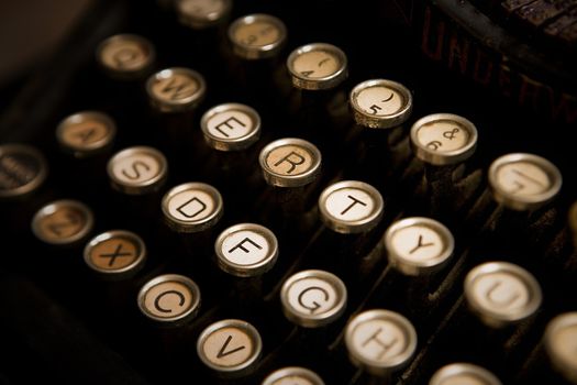 Keyboard of a vintage typewriter underwood in close up 