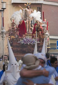 Brotherhood of our father Jesus resurrected during procession of Holy Week, Linares, Jaen, Andalusia, Spain