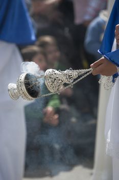 Censer of silver or alpaca to burn incense in the holy week, Andalusia, Spain
