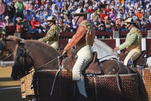 The spanish picadores at the paseillo or initial parade, Jaen province, Andalusia, Spain, 5 october 2008