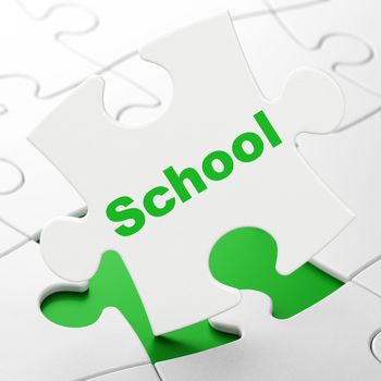 Education concept: School on White puzzle pieces background, 3d render