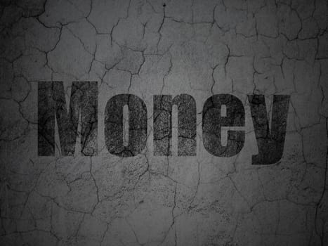 Business concept: Black Money on grunge textured concrete wall background, 3d render