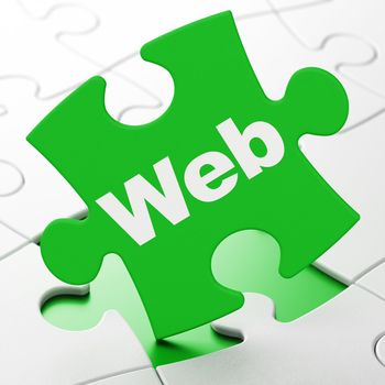 Web design concept: Web on Green puzzle pieces background, 3d render