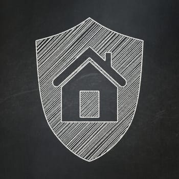 Finance concept: Shield icon on Black chalkboard background, 3d render