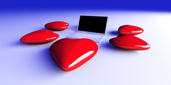 3D Illustration. Heart and a Laptop.