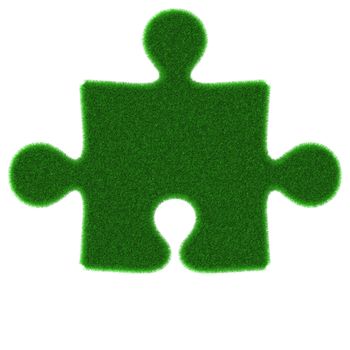 Green puzzle piece made of grass isolated on white background
