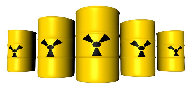 Barrels filled with radioactive Trash. 3D rendered Illustration. 
