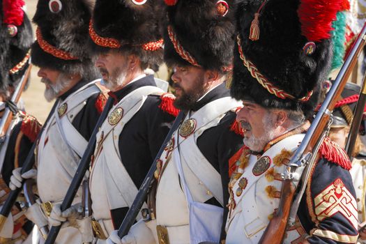 Soldiers in formation during the Representation of the Battle of Bailen, Bailen  Jaen province, Andalusia, Spain