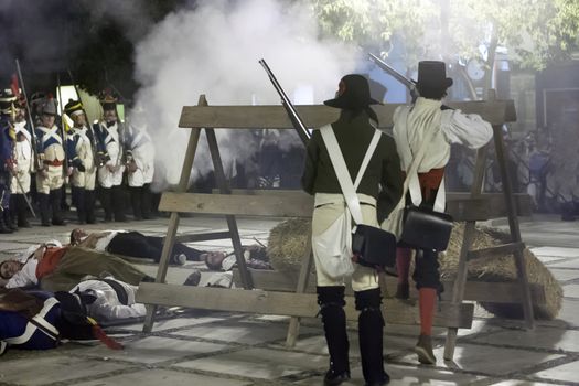 Soldiers firing at the enemy in Representation of the Battle of Bailen, Bailen  Jaen province, Andalusia, Spain