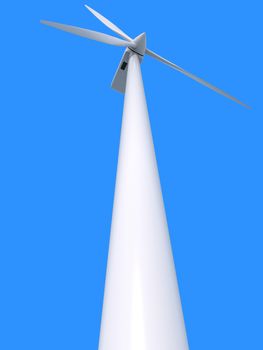 Wind power generator on blue background