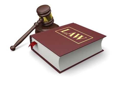 Gavel and law book isolated on white background, symbols of law and justice