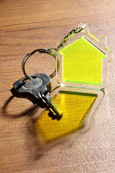 key and transparent keychain in the shape of House