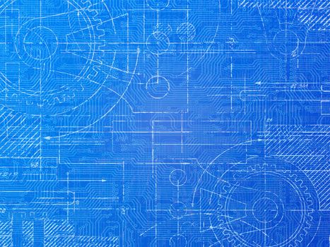 Technical blueprint electronics and mechanical  background illustration
