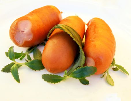 Hot dogs and salad on white background is insulated