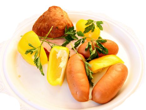 Hot dogs and salad on white background is insulated