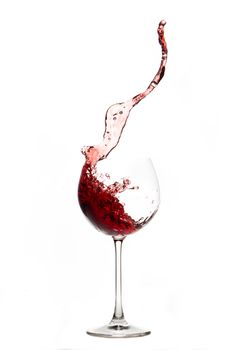 Red wine splash Glass with white background 