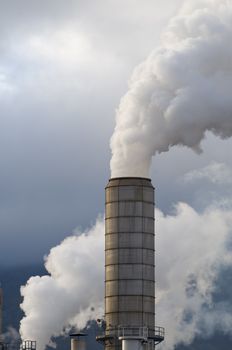 Detail of industrial chimneys with white smoke