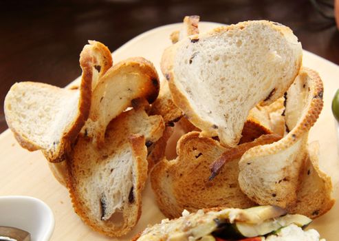 Fresh baked curvy, crispy toasty bread ready to serve.