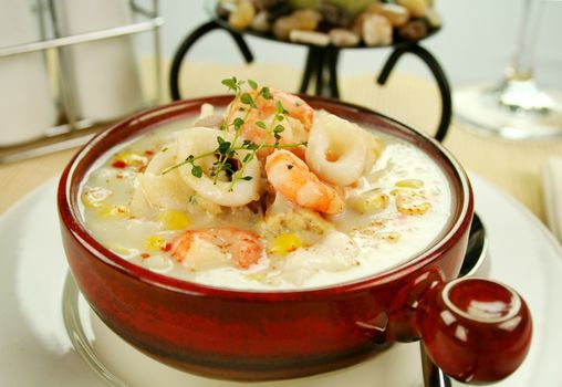 Delicious thick and creamy seafood chowder with a variety of seafood.