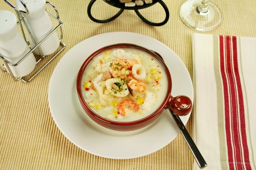 Delicious thick and creamy seafood chowder with a variety of seafood.