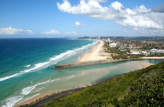 View of the Southern Gold Coast from Burleigh Hill in Australia.