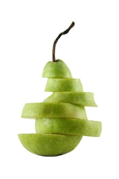 Fresh green pear sliced horizontally.
