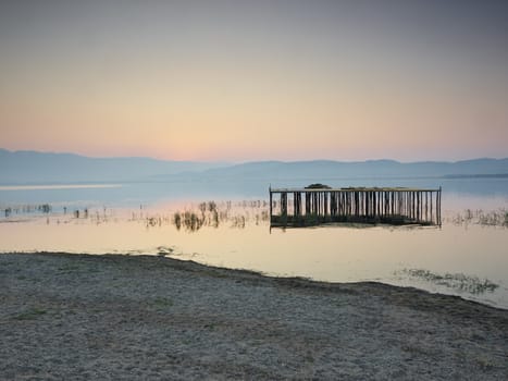 Lake  and dock in dawn