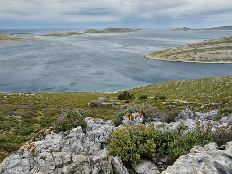 Cloudy and windy morning on island of Kornat, Opat place.      