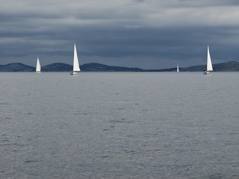 Last sailing boats on regatta      