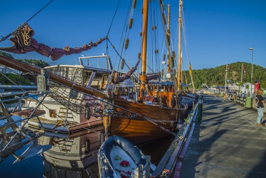 The boats are on show at the harbor during Halden food and harbor festival which is held every year on the last weekend of June. There are both wooden boats and fiberglass boats and large and small boats.