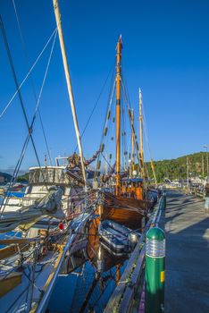 The boats are on show at the harbor during Halden food and harbor festival which is held every year on the last weekend of June. There are both wooden boats and fiberglass boats and large and small boats.
