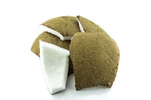 fresh Coconuts with parts on white background