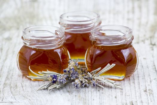 herbal honey with lavender flowers