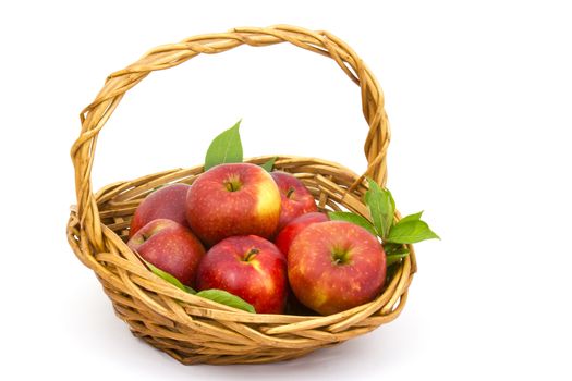 red apples in a basket on white background