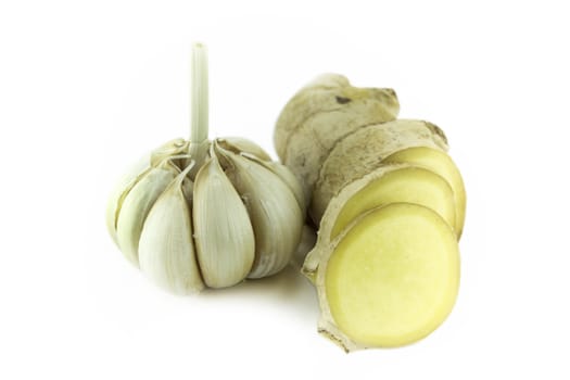 Fresh Ginger root with Garlic on a white background (with clipping work path)