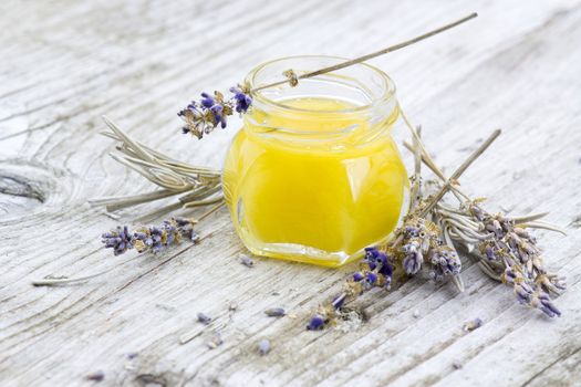herbal honey with lavender flowers