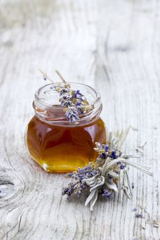 herbal honey with lavender flowers