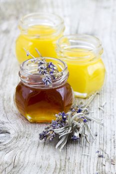 herbal honey with lavender flowers