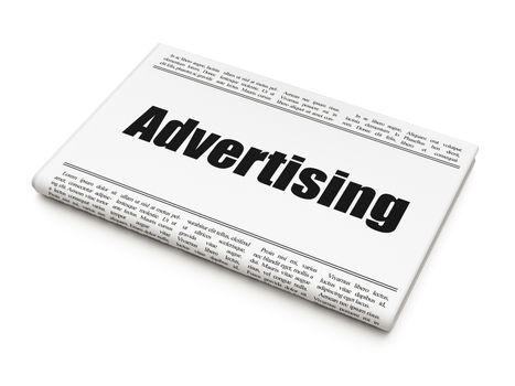 Marketing concept: newspaper headline Advertising on White background, 3d render