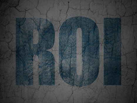 Finance concept: Blue ROI on grunge textured concrete wall background, 3d render