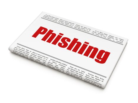 Security concept: newspaper headline Phishing on White background, 3d render