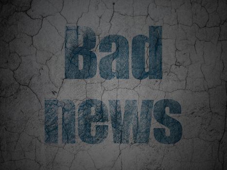 News concept: Blue Bad News on grunge textured concrete wall background, 3d render