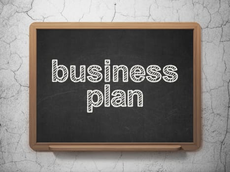 Business concept: text Business Plan on Black chalkboard on grunge wall background, 3d render
