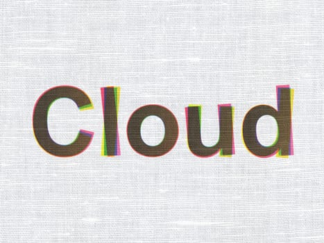 Cloud technology concept: CMYK Cloud on linen fabric texture background, 3d render