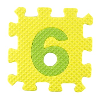Number Six, Alphabet puzzle isloated on white background , with clipping path.