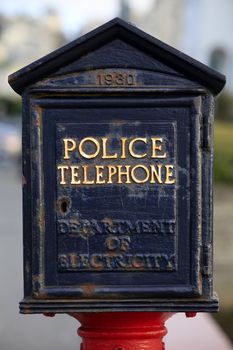 This image shows an emergency call box in San Francisco, California
