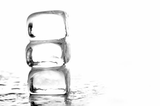 several ice cubes in the form of ground with white background 