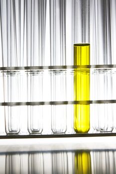 test tubes with yellow liquid 