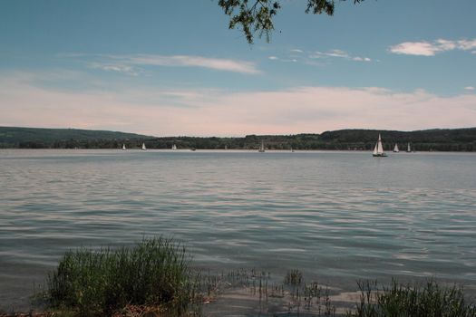 from radolfzell view over Lake of Constance to switzerland 